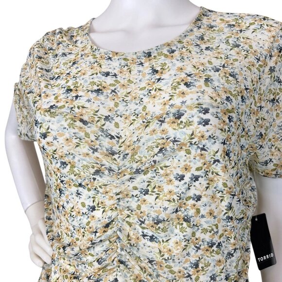 New Torrid Floral Ditsy Ruched Stretch Sheer Top Multicolor Size 1 / 1X / 14-16 - Picture 5 of 11